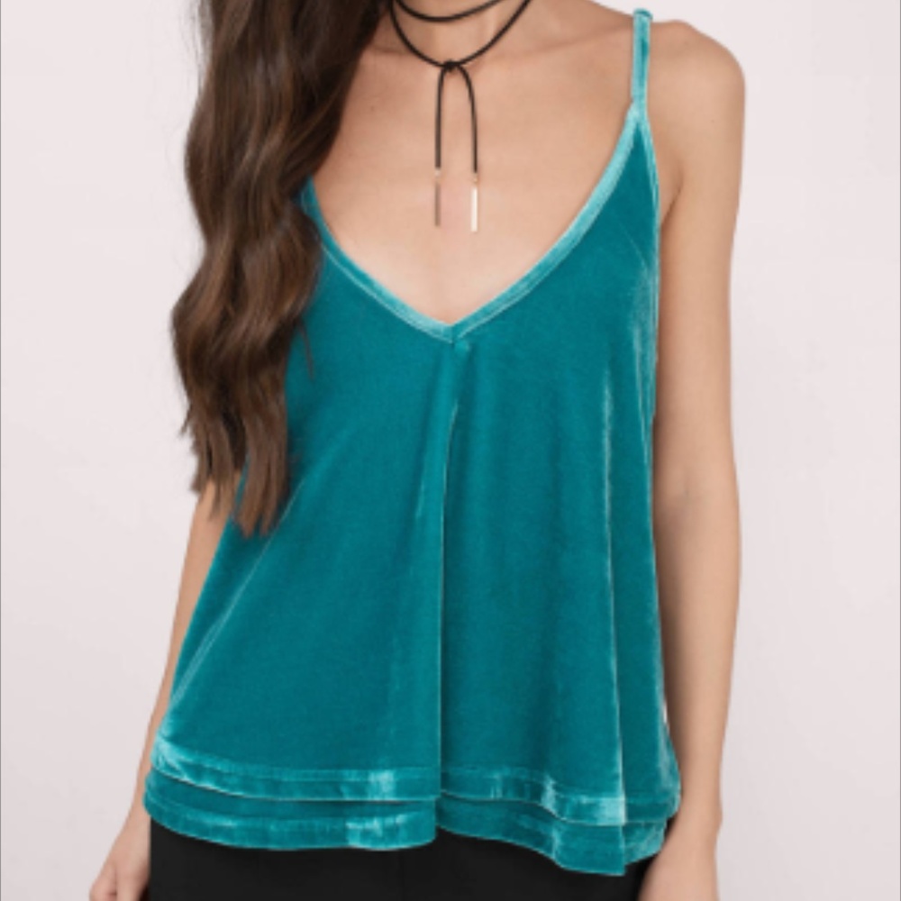 TOBI Blue Green Velvet Layered Top